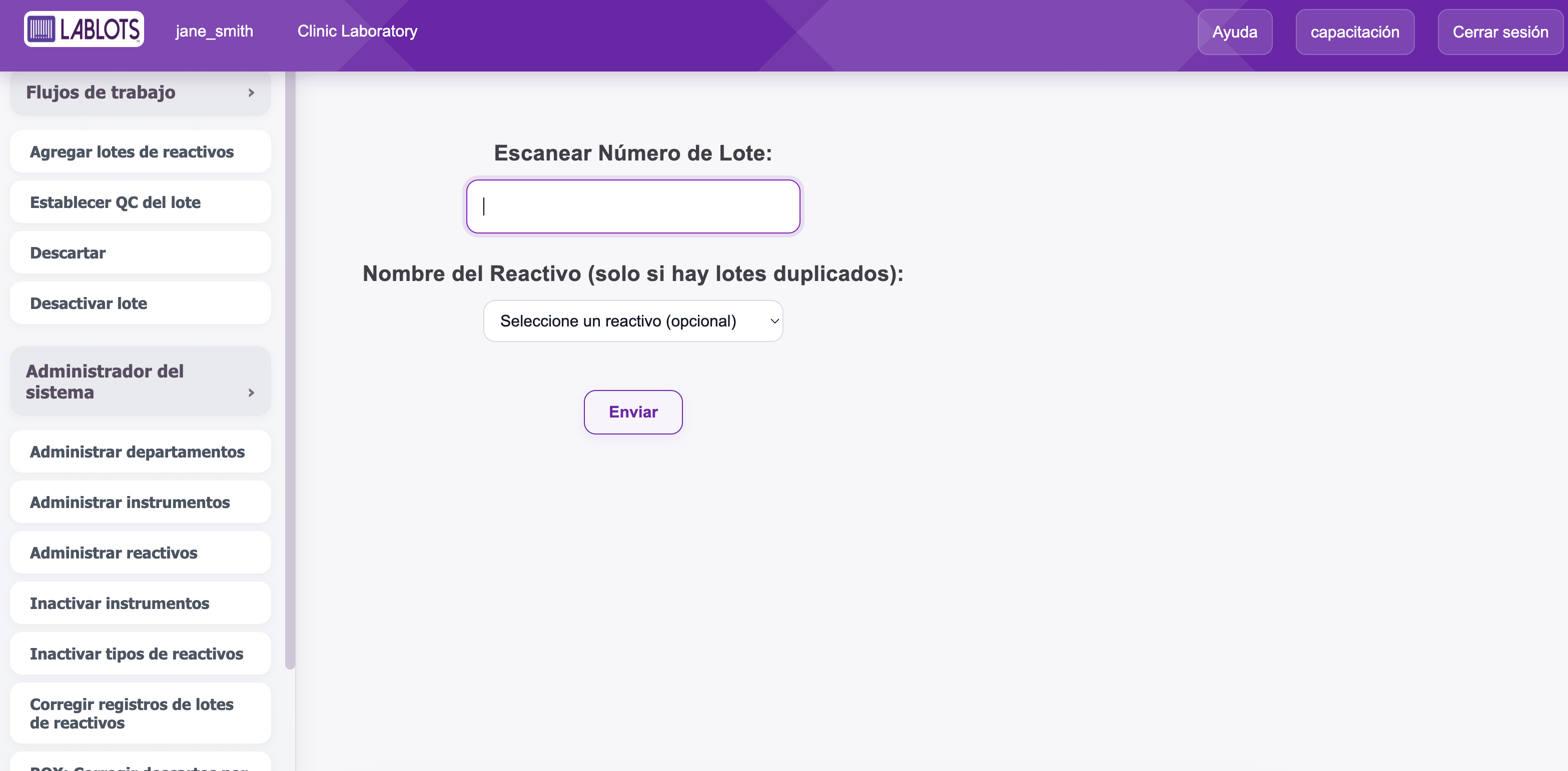 Escaneo por código de barras para descartes de reactivos